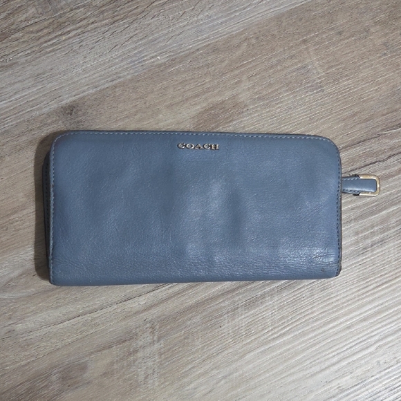 Coach Handbags - Coach Slate Blue Leather Zip Wallet